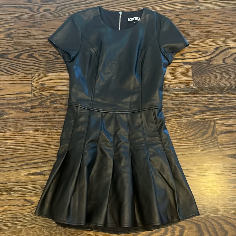 NWOT Katie J NYC Juniors Eddie Vegan Leather Dress Sz medium!